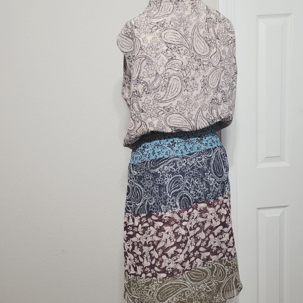 Cabi Small dress sheath v-neck tie collar flower paisley stretch elastic waist - Picture 9 of 13